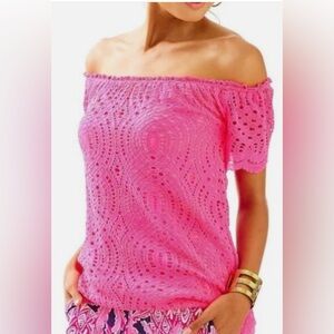 Lilly Pulitzer Marble Off The Shoulder Top In Kir Royal Pink Knotty Lace